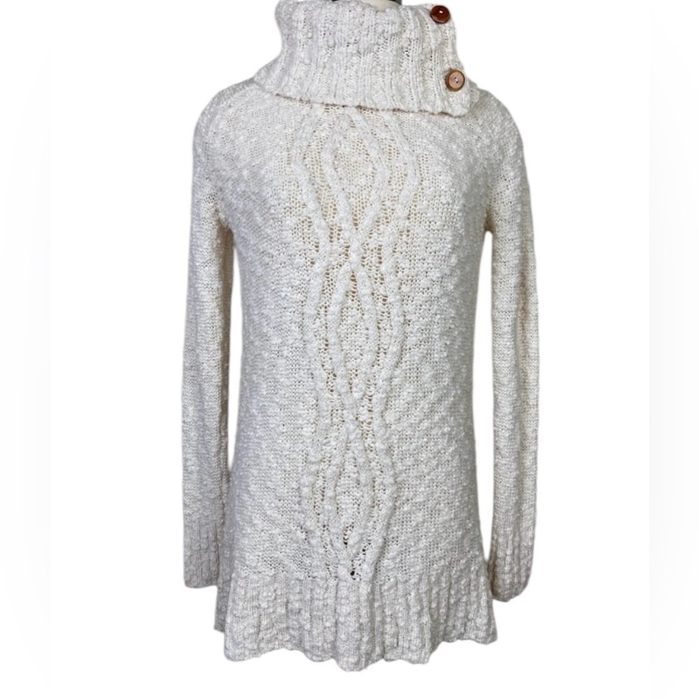 Anthropologie Moth Womens Sweater Solid Ivory Texture Cotton Nylon Sz S